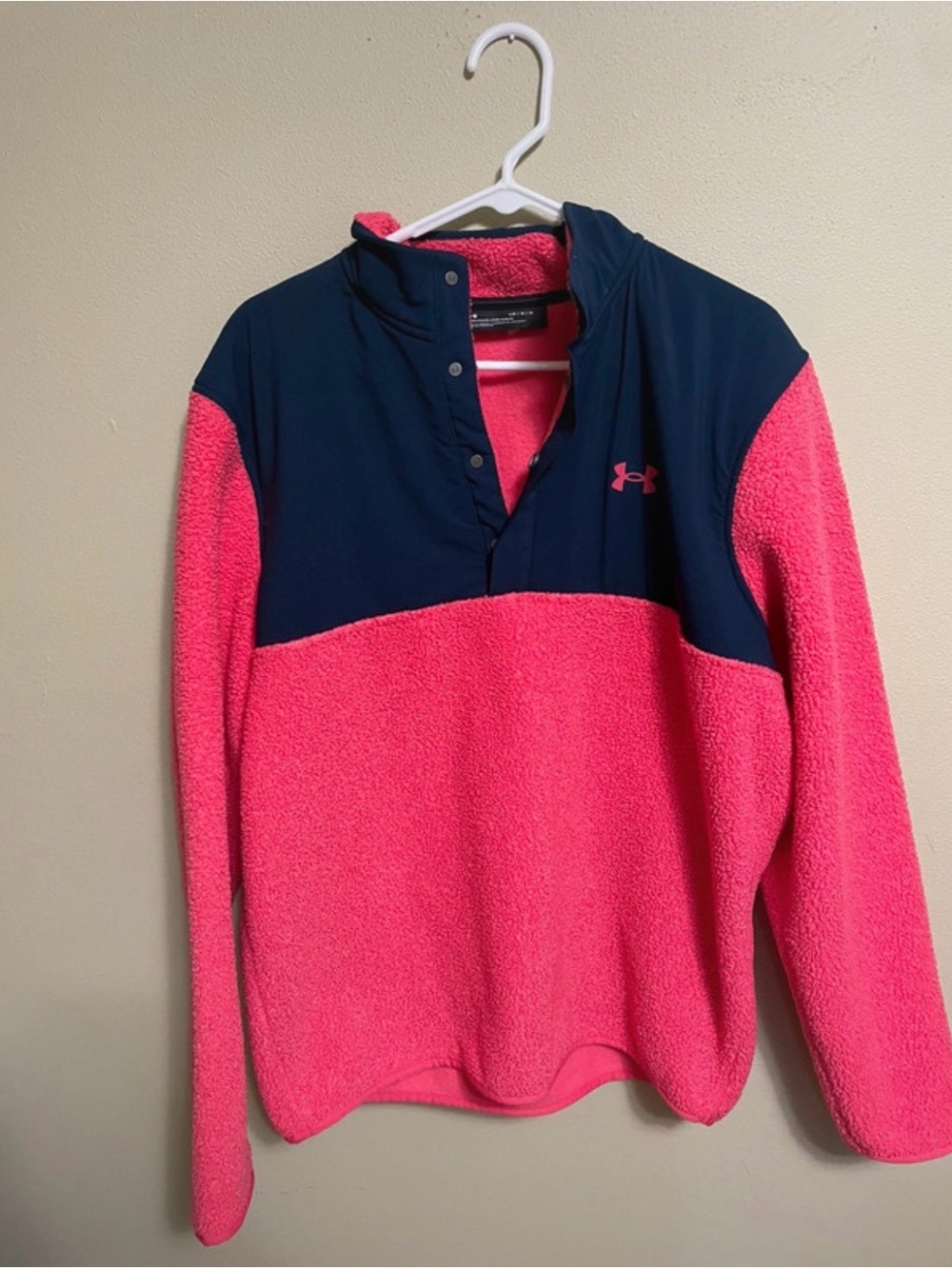 Under Armour Pink and Navy Sherpa Pullover Hoodie